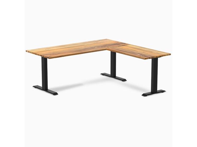 Desky Zero Hardwood L-Shape Office Desk - Teak / 72 x 30 x 70 x 24 in / Matte Black