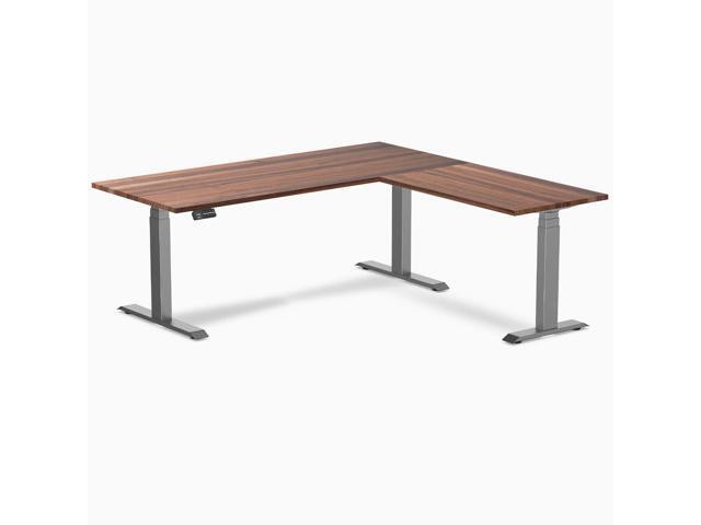 Desky Hardwood L-Shape Sit Stand Desk - Walnut / 72 x 30 x 70 x 24 in / Space Gray