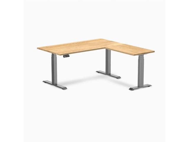 Desky Hardwood L-Shape Sit Stand Desk - White Oak / 60 x 30 x 62 x 20 in / Space Gray