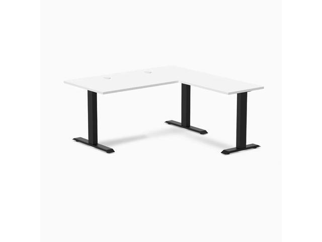 Desky Zero Laminate L-Shape Office Desk - White / 59 x 29.5 x 61 x 19.7 in with Grommets / Matte Black