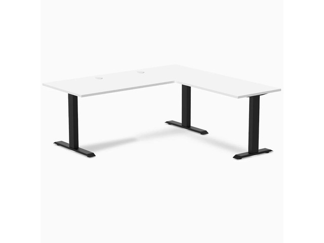 Desky Zero Laminate L-Shape Office Desk - White / 70.9 x 29.5 x 68.9 x 23.6 in with Grommets / Matte Black