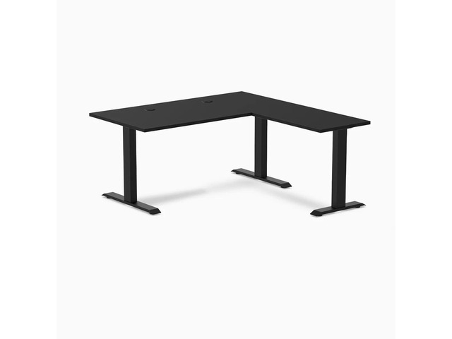 Desky Zero Laminate L-Shape Office Desk - Black / 59 x 29.5 x 61 x 19.7 in with Grommets / Matte Black