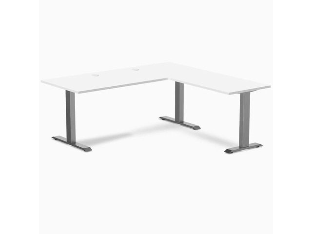 Desky Zero Laminate L-Shape Office Desk - White / 70.9 x 29.5 x 68.9 x 23.6 in with Grommets / Space Gray