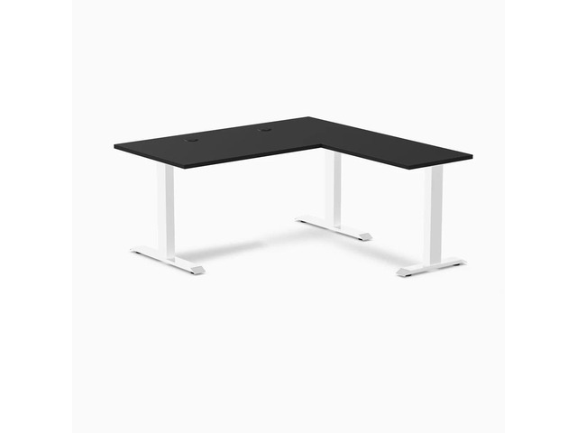 Desky Zero Laminate L-Shape Office Desk - Black / 59 x 29.5 x 61 x 19.7 in with Grommets / White