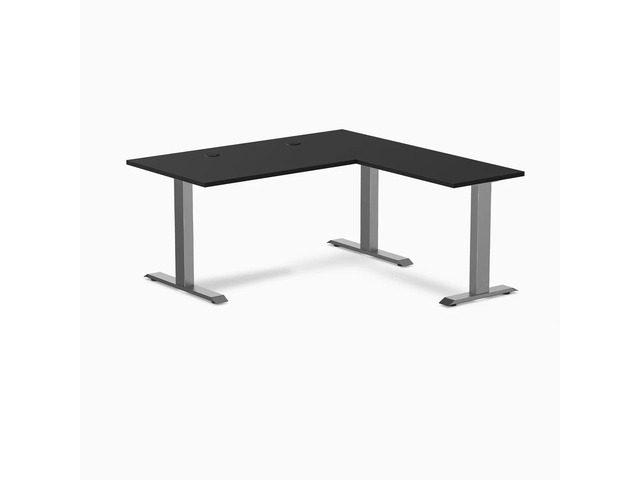 Desky Zero Laminate L-Shape Office Desk - Black / 59 x 29.5 x 61 x 19.7 in with Grommets / Space Gray
