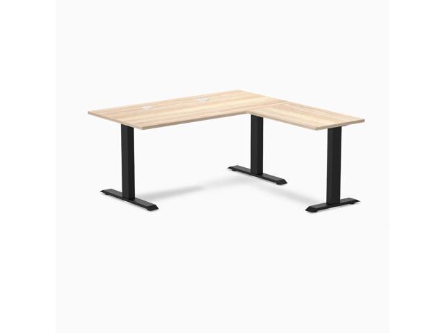 Desky Zero Laminate L-Shape Office Desk - Classic Oak / 59 x 29.5 x 61 x 19.7 in with Grommets / Matte Black