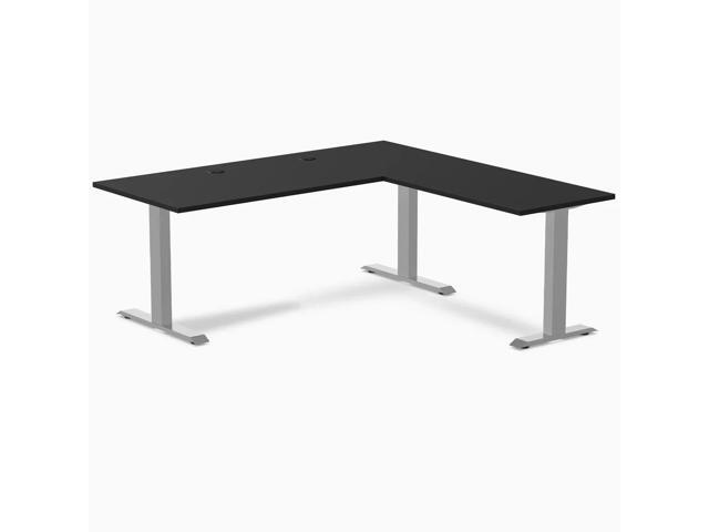 Desky Zero Laminate L-Shape Office Desk - Black / 70.9 x 29.5 x 68.9 x 23.6 in with Grommets / Gray
