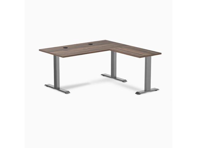 Desky Zero Laminate L-Shape Office Desk - Jarrah Legno / 59 x 29.5 x 61 x 19.7 in with Grommets / Space Gray