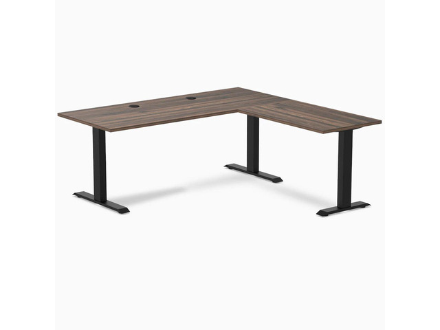 Desky Zero Laminate L-Shape Office Desk - Jarrah Legno / 70.9 x 29.5 x 68.9 x 23.6 in with Grommets / Matte Black