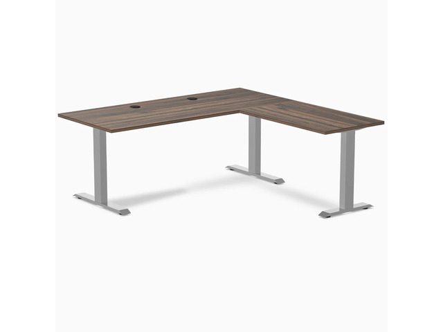 Desky Zero Laminate L-Shape Office Desk - Jarrah Legno / 70.9 x 29.5 x 68.9 x 23.6 in with Grommets / Gray