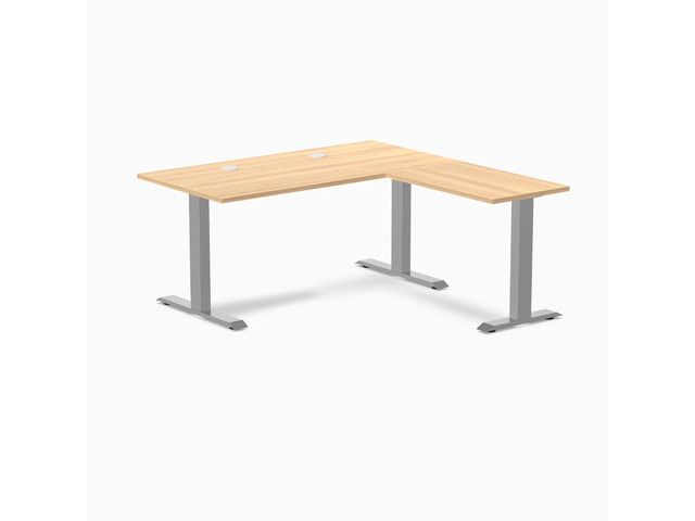 Desky Zero Laminate L-Shape Office Desk - Sublime Teak / 59 x 29.5 x 61 x 19.7 in with Grommets / Gray