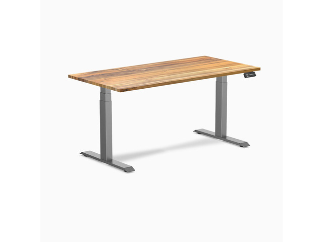 Desky Dual Hardwood Sit Stand Desk - Teak / 60 x 30 in / Space Gray