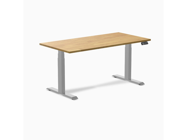 Desky Dual Rubberwood Sit Stand Desk - Light Oak / 60 x 30 in / Grey