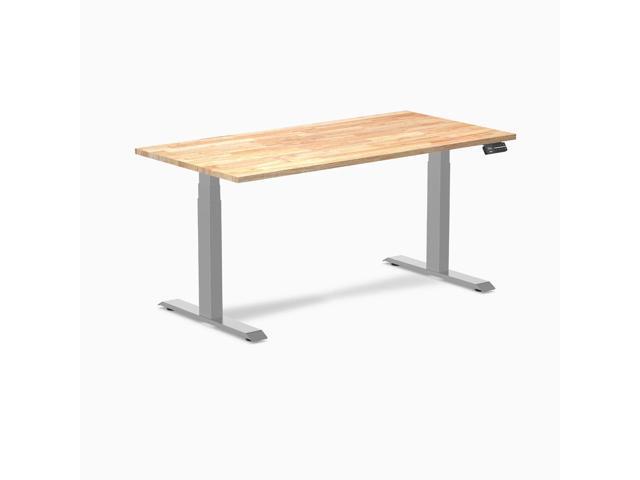 Desky Dual Rubberwood Sit Stand Desk - Natural Timber / 60 x 30 in / Grey