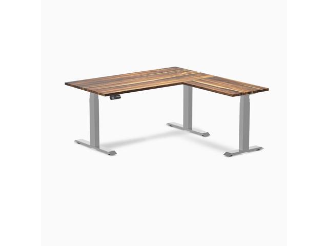 Desky Hardwood L-Shape Sit Stand Desk - Pheasantwood / 60 x 30 x 62 x 20 in / Gray