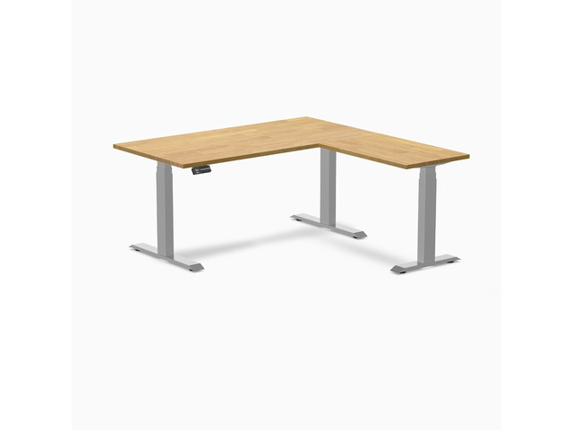 Desky Rubberwood L-Shape Sit Stand Desk - Light Oak / 60 x 30 x 62 x 20 in / Gray