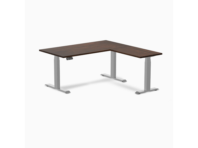 Desky Rubberwood L-Shape Sit Stand Desk - Dark Walnut / 60 x 30 x 62 x 20 in / Gray