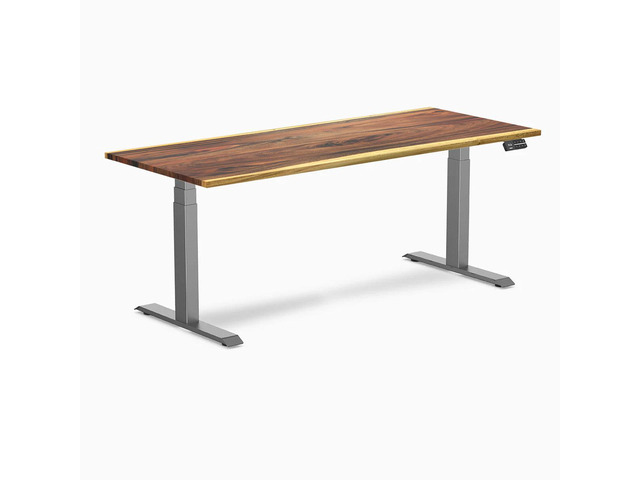 Desky Dual Hardwood Sit Stand Desk - Saman / 72 x 30 in / Space Gray