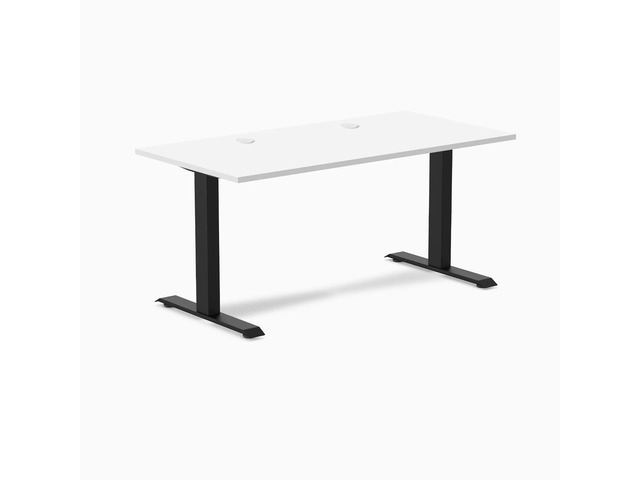 Desky Zero Laminate Office Desk - White / 59 x 29.5 in with Grommets / Matte Black