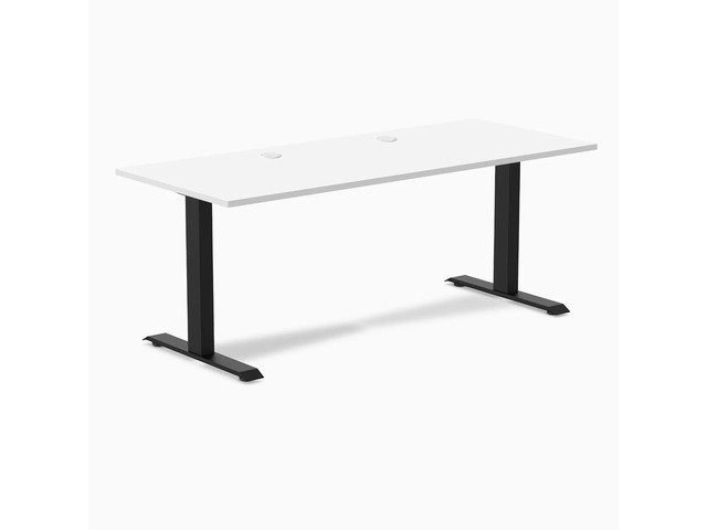 Desky Zero Laminate Office Desk - White / 70.9 x 29.5 in with Grommets / Matte Black