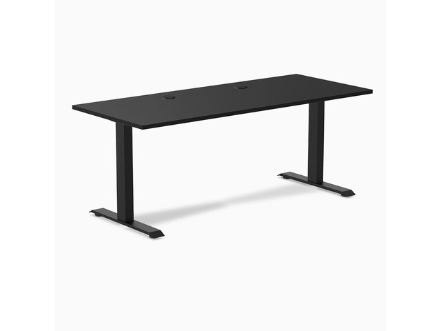 Desky Zero Laminate Office Desk - Black / 70.9 x 29.5 in with Grommets / Matte Black