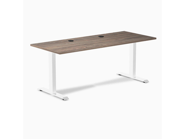 Desky Zero Laminate Office Desk - Natural Walnut / 70.9 x 29.5 in with Grommets / White
