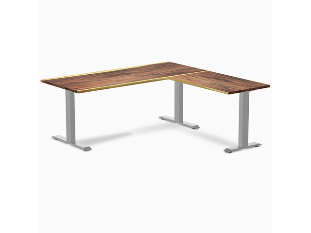Desky Zero Hardwood L-Shape Office Desk - Saman / 72 x 30 x 70 x 24 in / Gray