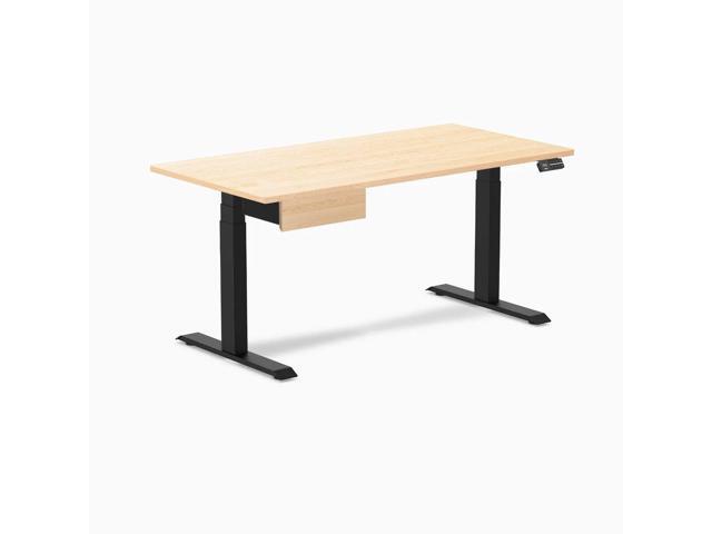 Desky Dual Hardwood Standing Desk With Drawer - Maple / 60 x 30 in / Matte Black