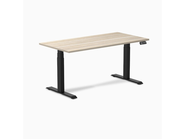 Desky Dual Laminate Sit Stand Desk - Classic Oak / 59.1 x 29.5 in / Matte Black