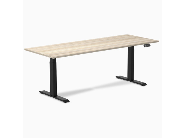 Desky Dual Laminate Sit Stand Desk - Classic Oak / 78.7 x 29.5 in / Matte Black