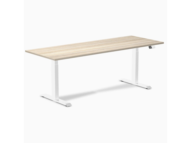 Desky Dual Laminate Sit Stand Desk - Classic Oak / 78.7 x 29.5 in / White