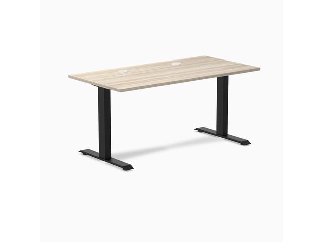 Desky Zero Laminate Office Desk - Classic Oak / 59 x 29.5 in with Grommets / Matte Black
