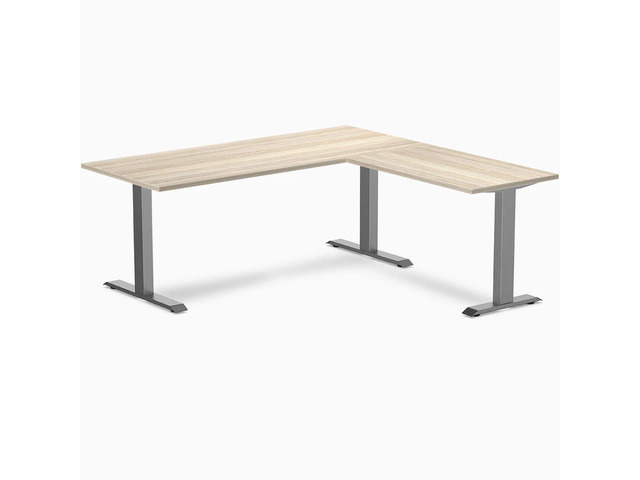 Desky Zero Laminate L-Shape Office Desk - Classic Oak / 70.9 x 29.5 x 68.9 x 23.6 in / Space Gray