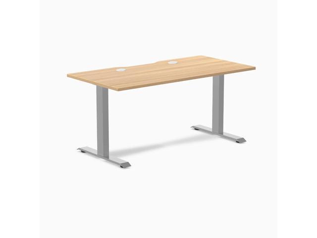 Desky Zero Scalloped Laminate Office Desk - Sublime Teak / 59.1 x 29.5 in with Grommets / Gray