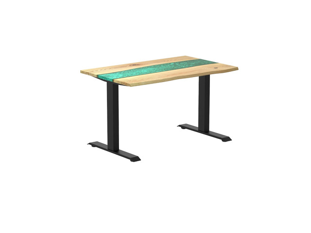 Desky Resin Hardwood Office Desk - White Ash Emerald River / 48 x 30 in / Matte Black