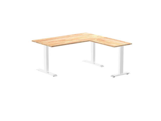 Desky Zero Rubberwood L-Shape Office Desk - Natural Timber / 60 x 30 x 62 x 20 in / White