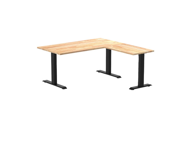 Desky Zero Rubberwood L-Shape Office Desk - Natural Timber / 60 x 30 x 62 x 20 in / Matte Black