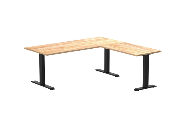 Desky Zero Rubberwood L-Shape Office Desk - Natural Timber / 72 x 30 x 70 x 24 in / Matte Black