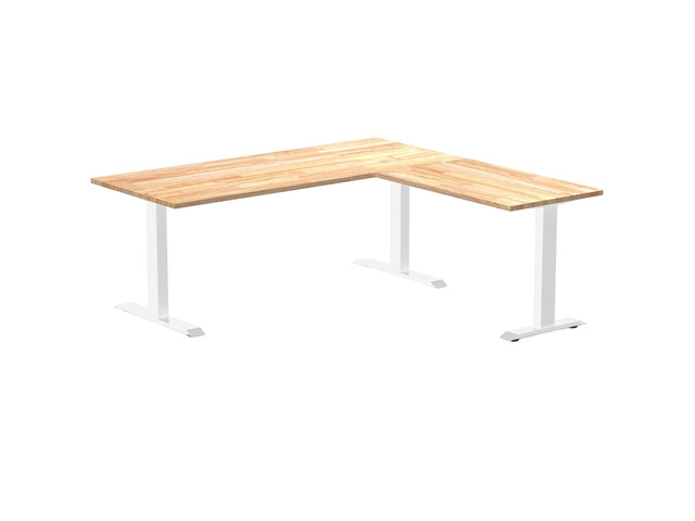 Desky Zero Rubberwood L-Shape Office Desk - Natural Timber / 72 x 30 x 70 x 24 in / White