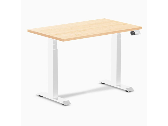 Desky Dual Mini Hardwood Sit Stand Desk - Maple / 40 x 24 in / White