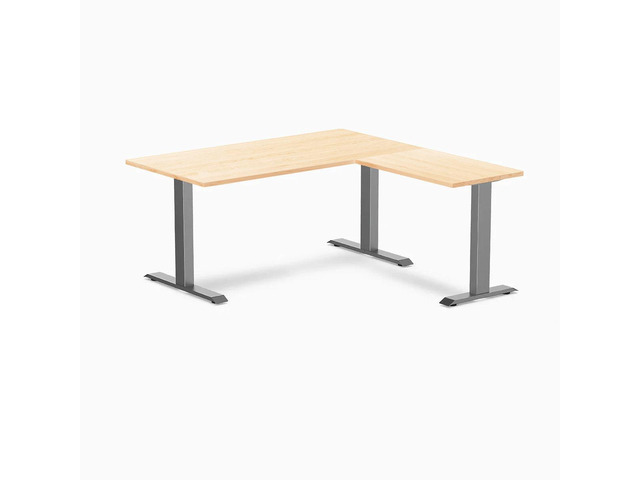 Desky Zero Hardwood L-Shape Office Desk - Maple / 60 x 30 x 62 x 20 in / Space Gray