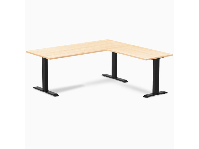 Desky Zero Hardwood L-Shape Office Desk - Maple / 72 x 30 x 70 x 24 in / Matte Black