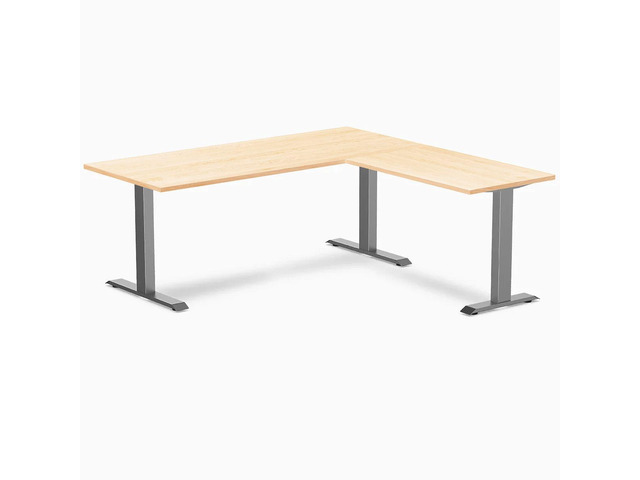 Desky Zero Hardwood L-Shape Office Desk - Maple / 72 x 30 x 70 x 24 in / Space Gray