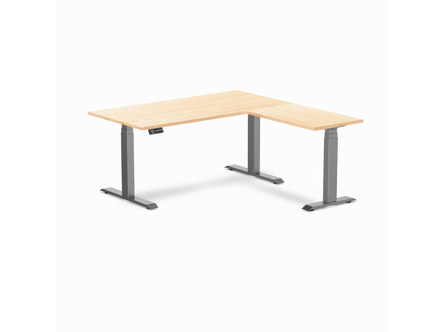 Desky Hardwood L-Shape Sit Stand Desk - Maple / 60 x 30 x 62 x 20 in / Space Gray