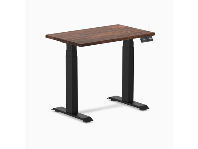 Desky Dual Mini Softwood Sit Stand Desk - American Rustic Pine / 32 x 20 in / Matte Black