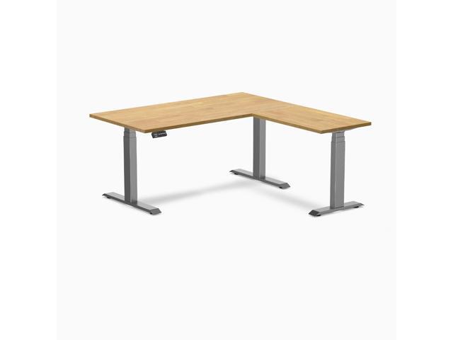 Desky Rubberwood L-Shape Sit Stand Desk - Light Oak / 60 x 30 x 62 x 20 in / Space Gray