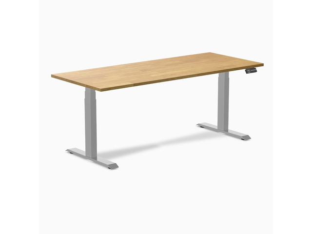 Desky Dual Rubberwood Sit Stand Desk - Light Oak / 72 x 30 in / Grey