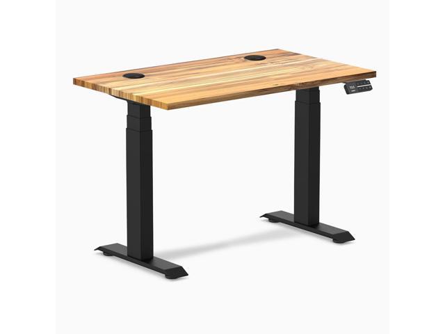 Desky Dual Mini Hardwood Sit Stand Desk - Teak / 32 x 20 in / Matte Black