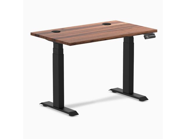 Desky Dual Mini Hardwood Sit Stand Desk - Walnut / 32 x 20 in / Matte Black