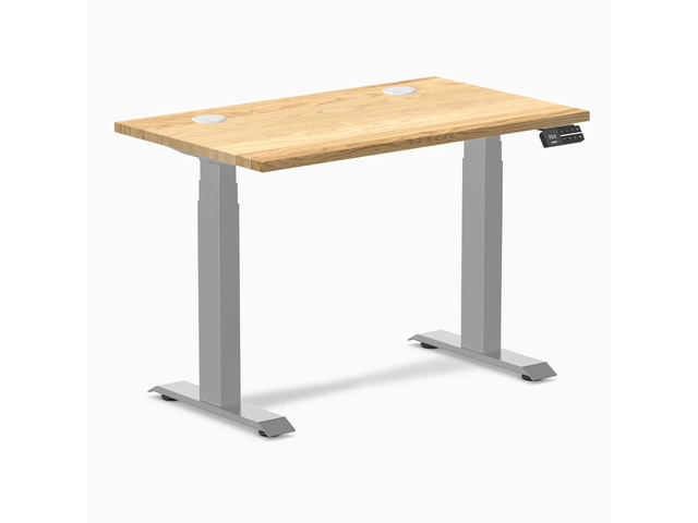 Desky Dual Mini Hardwood Sit Stand Desk - White Oak / 32 x 20 in / Grey